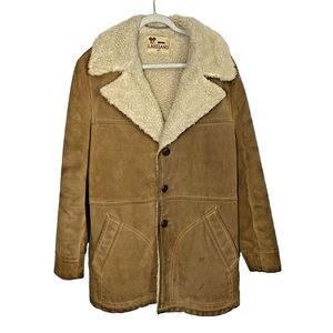Vtg 70s Lakeland Brown Suede Leather Western Sherpa Rancher Coat Jacket 42 M/L